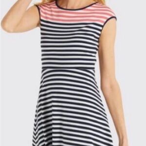 ‼️Draper James Navy & Coral Striped Cap-Sleeve Fit-and-Flare 👗 dress‼️